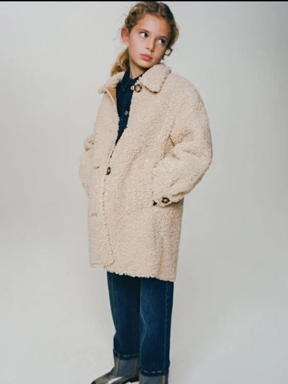 Zara teddy girls faux sherling coat size 13/14 oversized cozy fall soft warm
